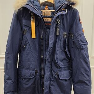 Parajumpers Navy Quilted Jacket - Leather Label Detail